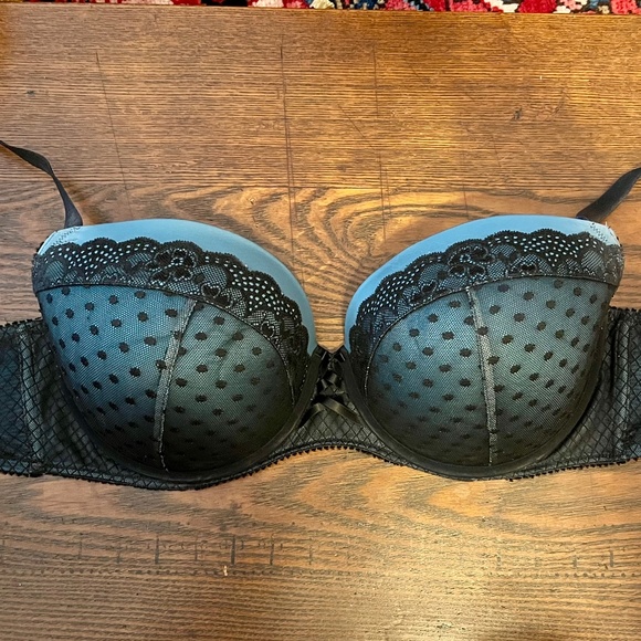 Torrid Curve push-up plunge bra, teal/black mesh Size 40DD/40E - Picture 4 of 4